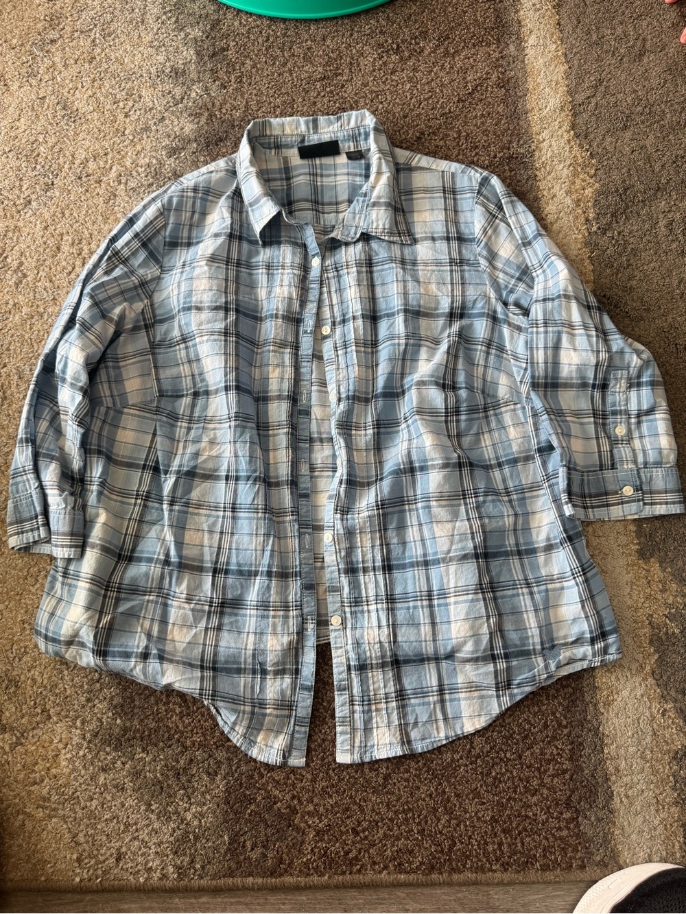 Avenue Light Blue and White Plaid Button-Down Shirt
